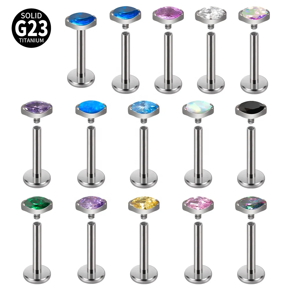 ASTM F136 Titanium Ear Tragus Cartilage Ear Studs Piercing Marquise CZ Zircon Internally Thread Labret  Body Jewelry