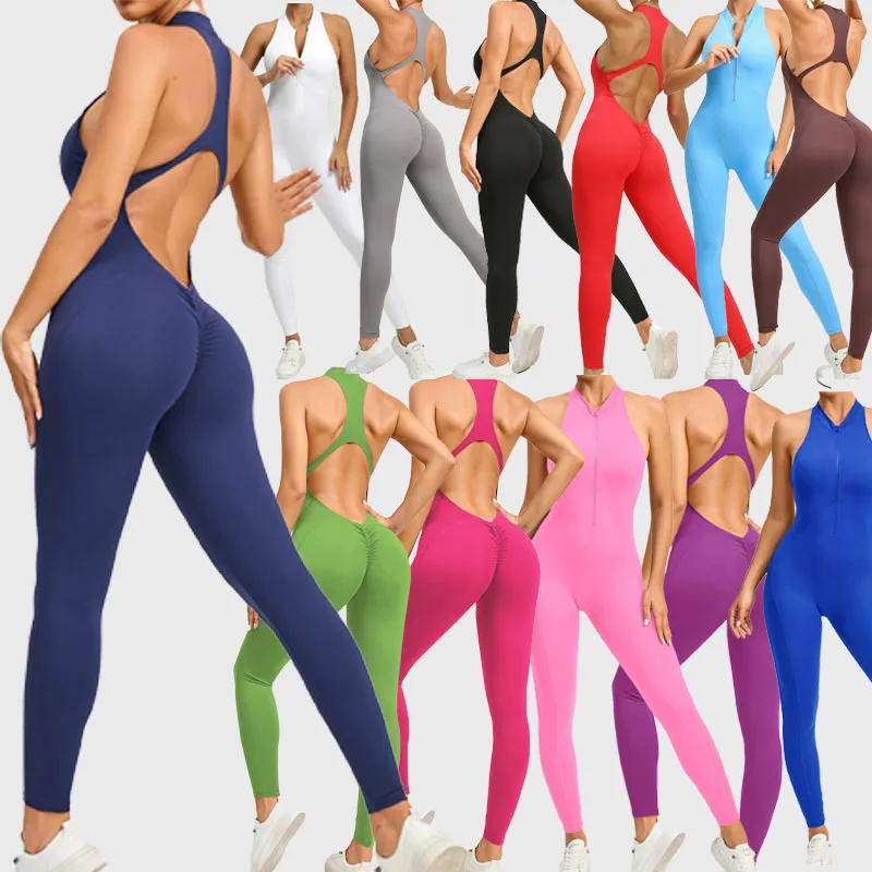 Fitness Yoga Sets Women Jumpsuit Sleeveless Tracksuit Black Sports Shorts Backless Cross Bodysuit Sportswear Gym Clothing