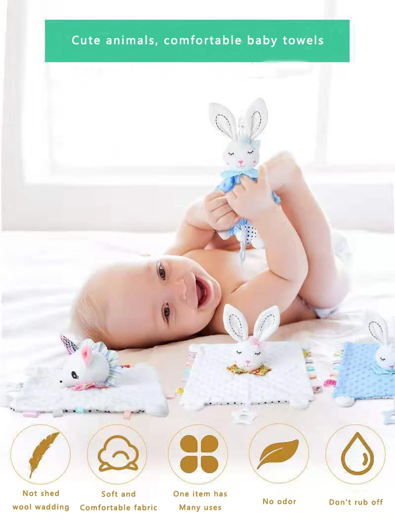 Custom Handmade Baby Soft Toy Plush Baby Security Comforter Blankets With Teether