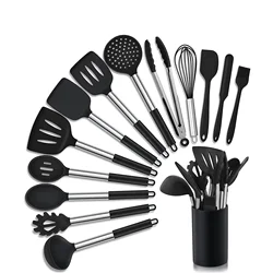 Low price Cooking utensil Silicone kitchen accessories Heat Stainless Steel Handles Spatula Nonstick Cookware Kitchen tools set