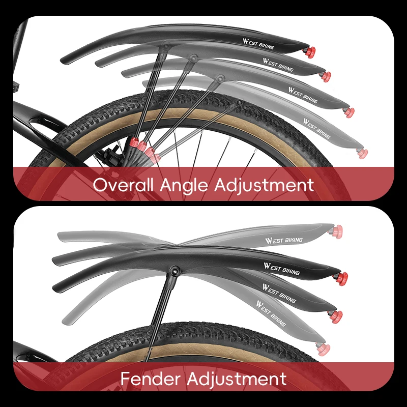 WEST BIKING 26-29 Inch Bicycle Fender Extended Plastic Taillight Mudguard for Mountain Bike BMX Cycling
