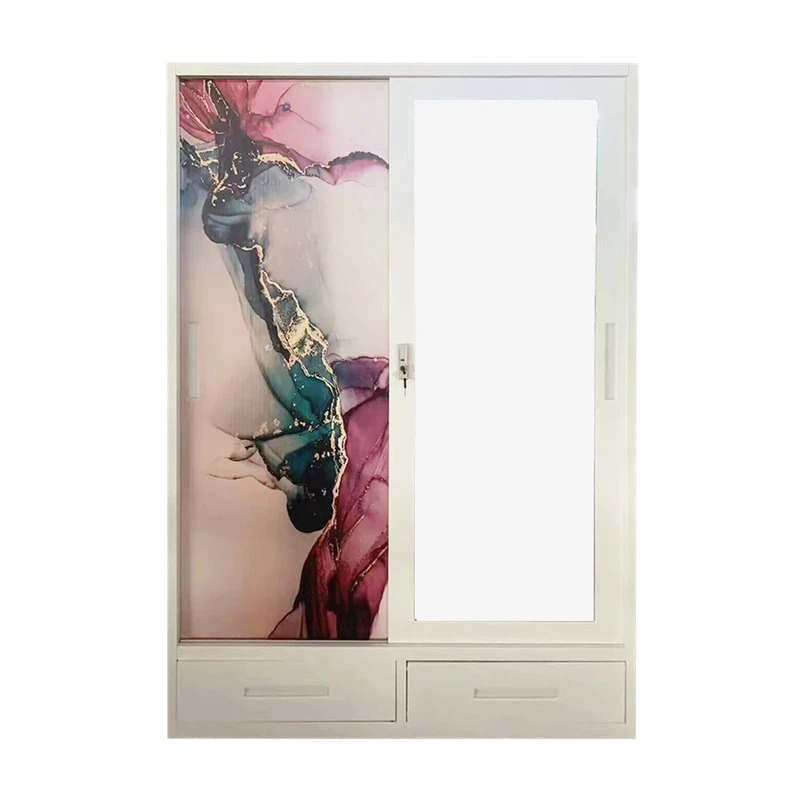 steel bedroom sliding doors wardrobe metal clothes cupboard