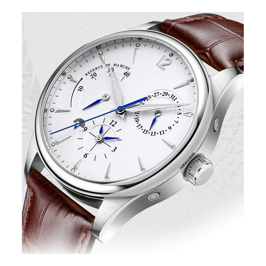 Custom stainless steel case calendar GMT power show waterproof men automatic mechanical watch
