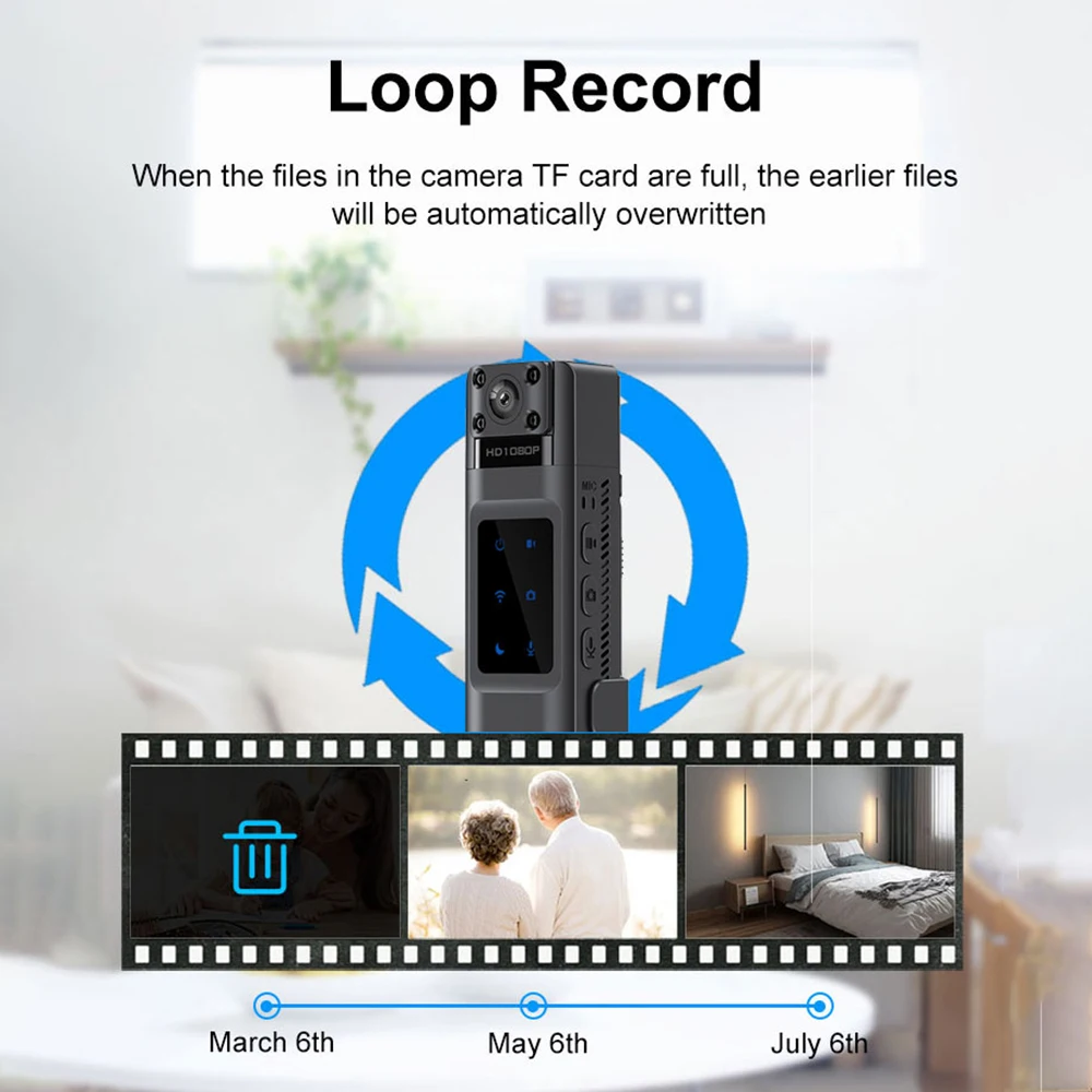 HD 1080P Mini WiFi DVR Body Camera, 180 Degree Real Lens Video Recording Night Vision Motion Detection Sports Camcorder