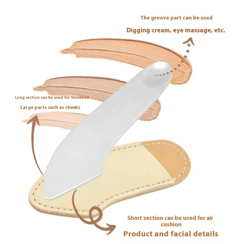 Custom logo Mixing Color Spatula Tongs Heart-Shaped Stainless Steel Scoop Polished Palette Makeup Foundation Spatula With PU Bag