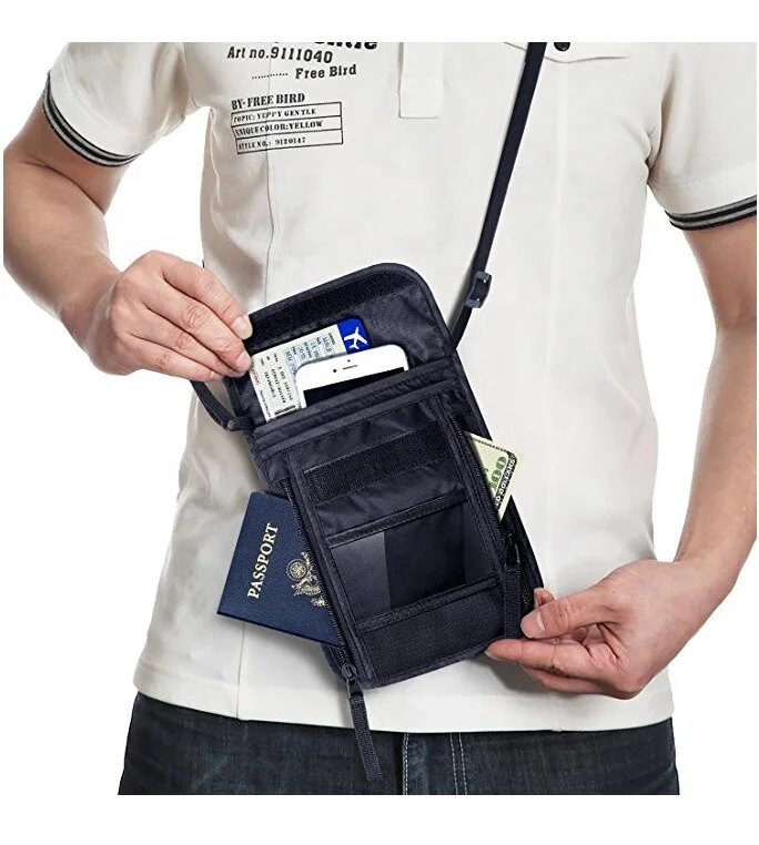 Custom Light Weight Nylon Crossbody Neck Pouch Bag Neck Stash RFID Blocking Shoulder Travel Body Wallet Passport Holder