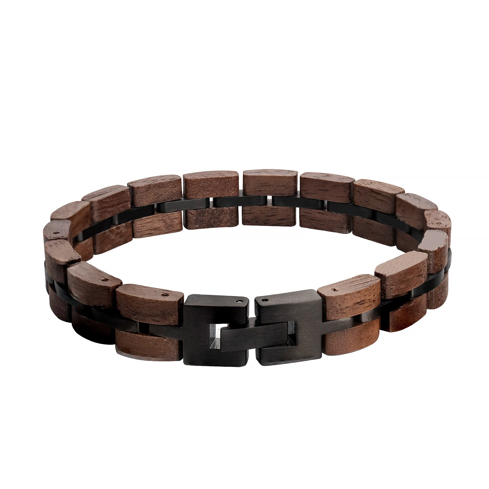 New Arrival Customized Engraved Your Logo IP Blue 316L Stainless Steel and Olive Wood Bracelets for Women