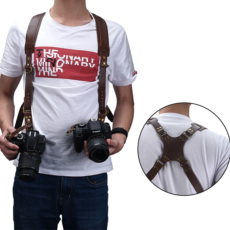 Amazon горячая Распродажа Пользовательский Регулируемый быстросъемный Мужской Двойной плечевой ремень на шею кожаный ремень для камеры ремень для цифровой камеры