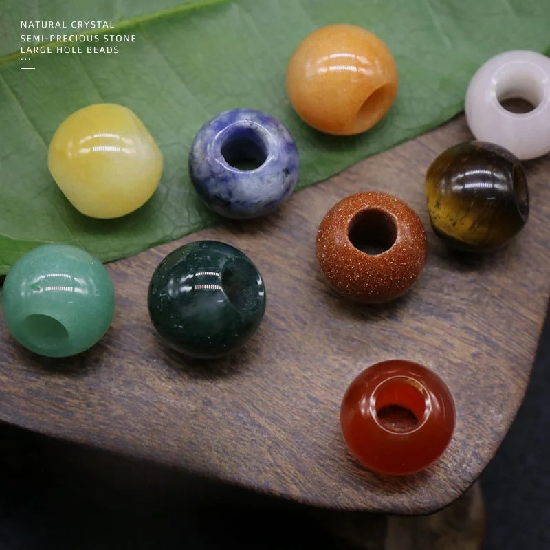 12mm nature stone tiger eye agate synthetic turquoise rose quartz Big Hole Stone Beads For DIY jewelry making pendant bracelet