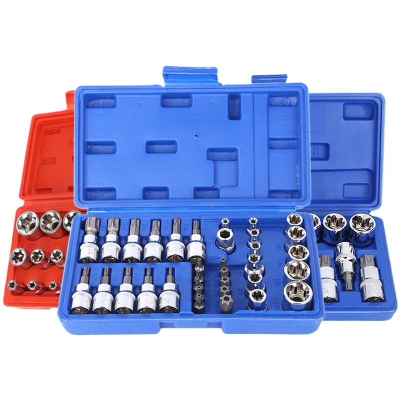 Automotive Mechanic Tools 34Pcs E-Torx Sockets Bit Set 3/8' 5/16' Drive Kit With Storage Case Car Repair Tool Box