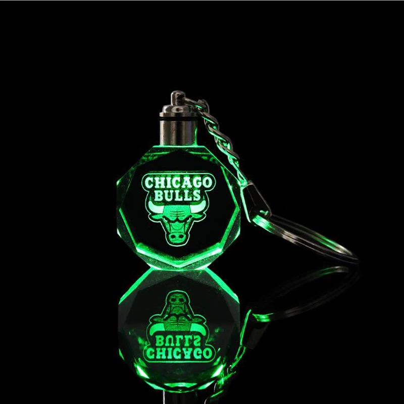 Customized 3D laser engraved car logo LED light Crystal key chain key ring promotional gift