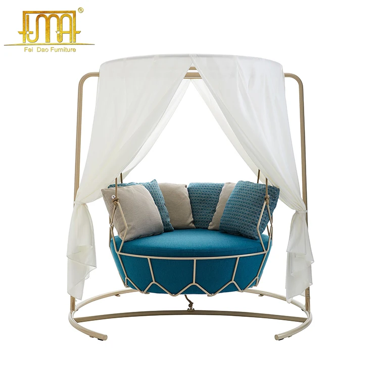 Outdoor Garden Aluminum Frame Single Hanging Round Swing Bed