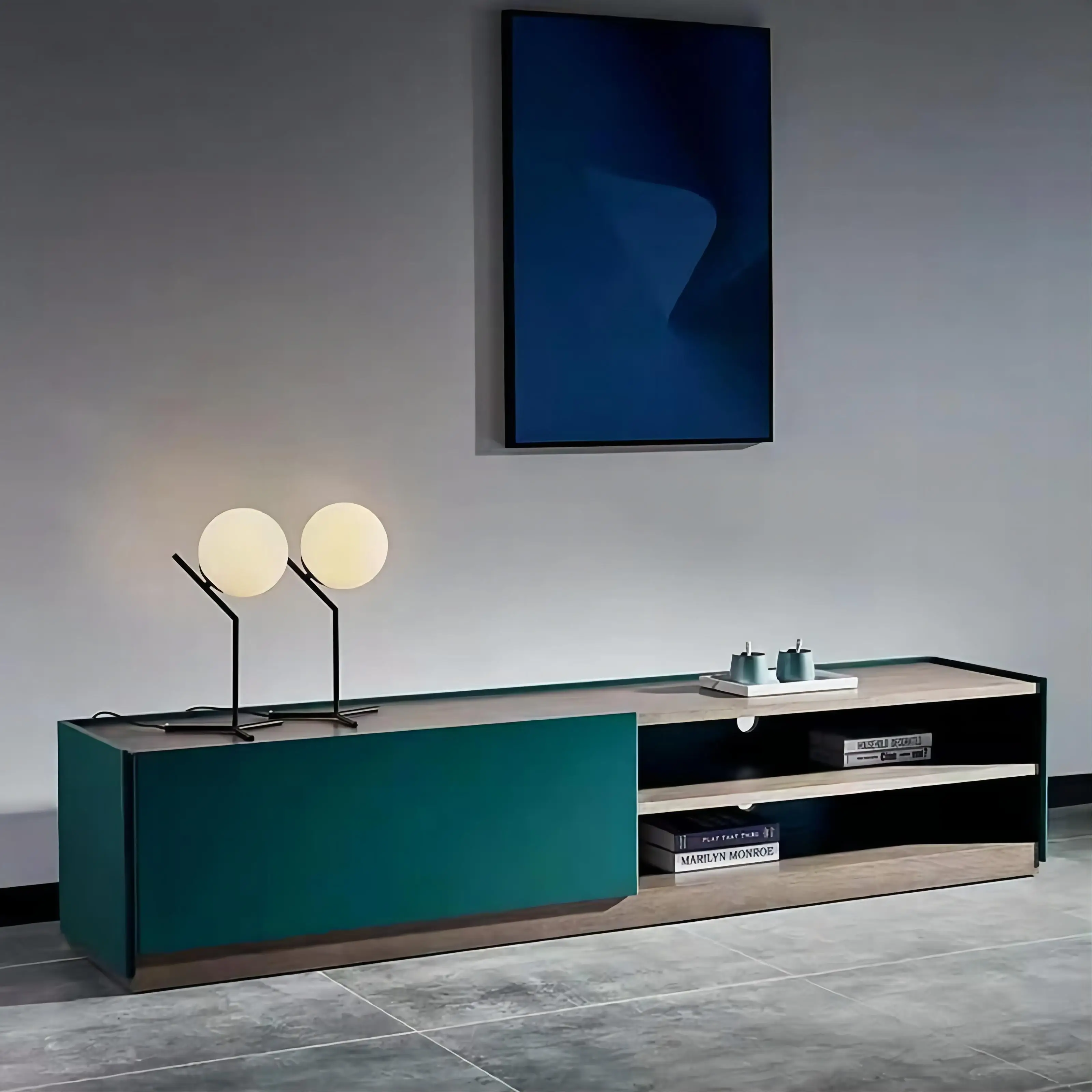 Italian minimalist living room TV cabinet 2.2 meters wooden TV cabinet rack living room furniture