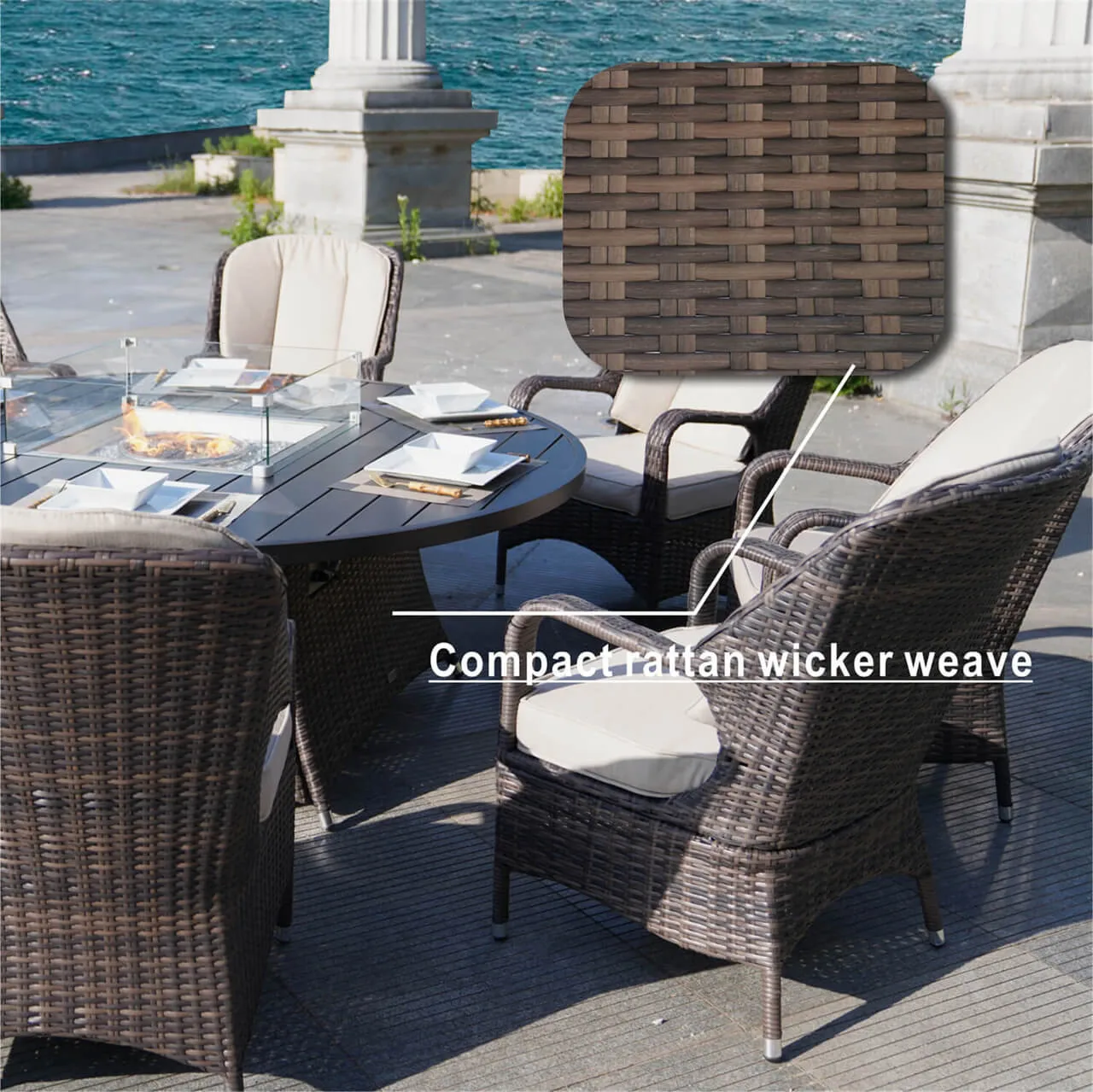 Modern Outdoor Restaurant Furniture European Aluminum Frame Garden Rattan Chairs Outdoor Rope Dining Chair