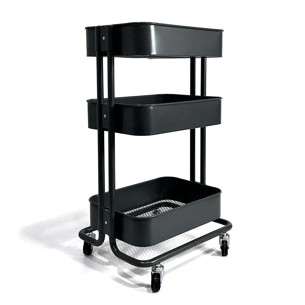 Free to Assemeble 4 Plastic Wheels Storage Cart Rolling Metal Cart For Household Storage Trolley Kitchen Trolley