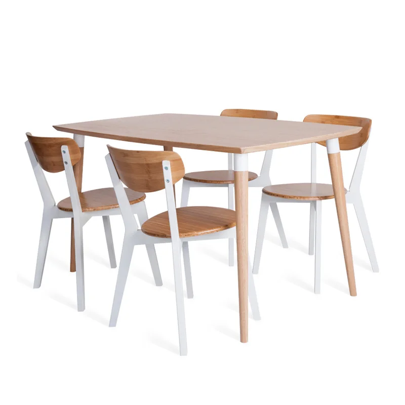 BAMBKIN bamboo furniture kitchen dining room table and chair set for 4/6 five-pieces rectangle dining table set