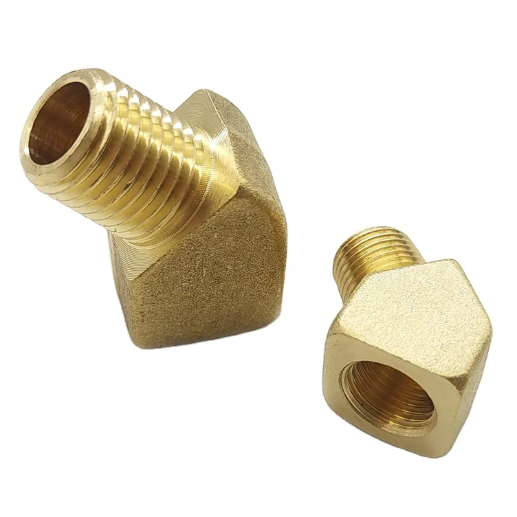 45 Degree Barstock Street Elbow 1/4 Inch NPT Male to 1/4 Inch NPT Female Brass Pipe Fitting