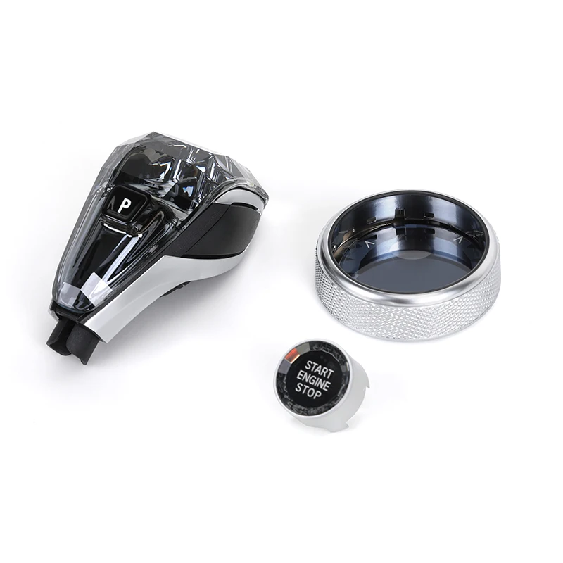 With M Badge and Gear Display 3-Piece Car Central Console LED Crystal Gear Shift Knob for BMW F Series X5 F15 X6 F16