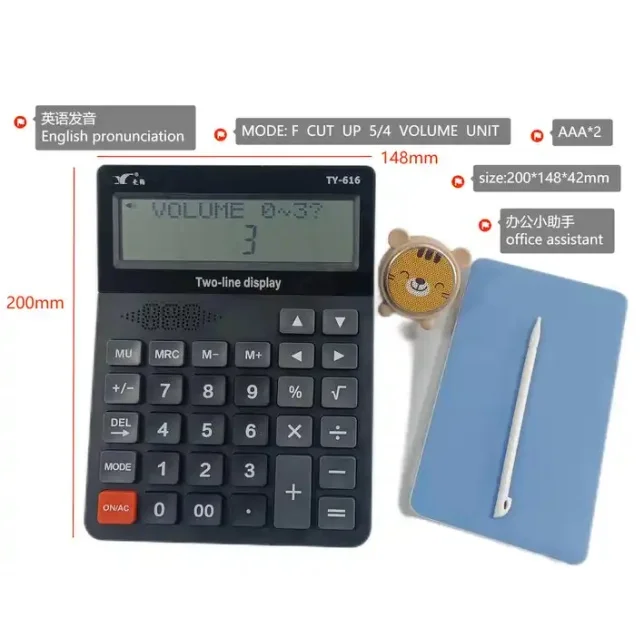 Wholesale price two-line display electronic office desktop financial accounting 12 digit english language talking calculator