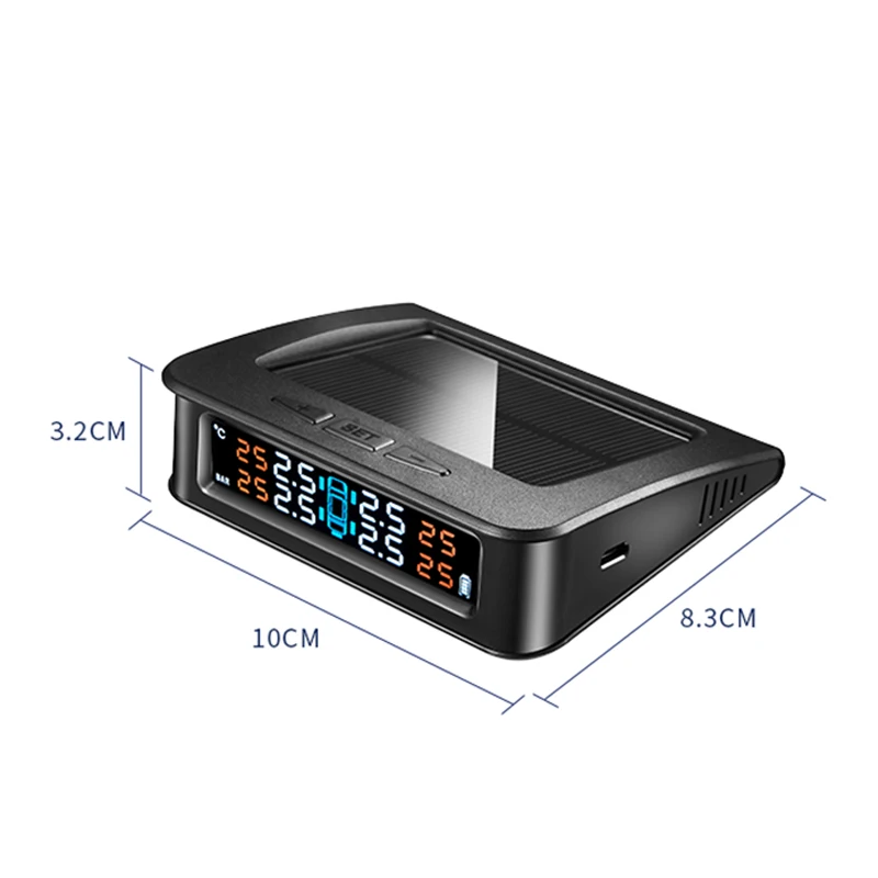 Wireless Tire Gauges Dashboard Windshield Car Tire Pressure Monitor System USB Solar Rechargeable TPMS