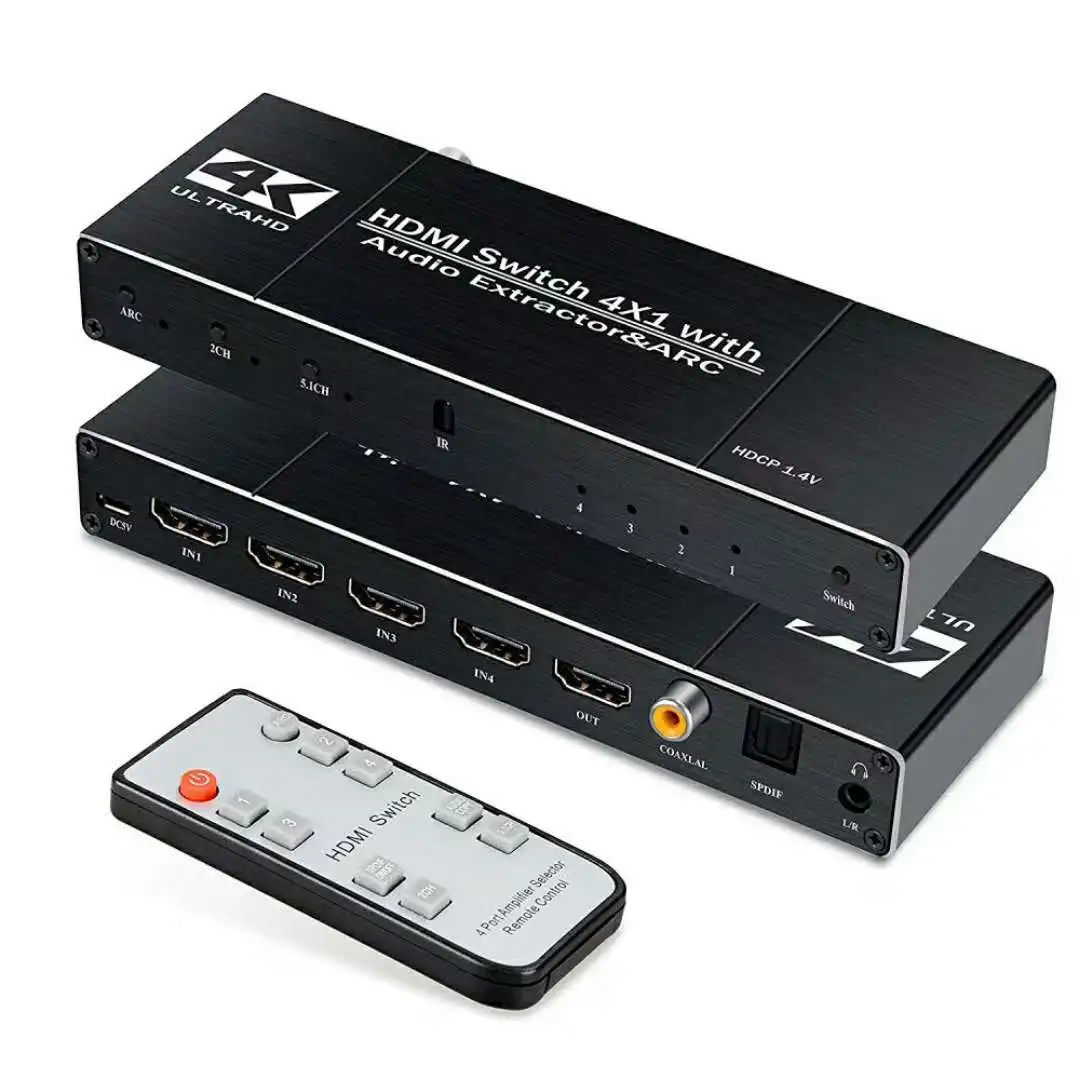 4K HDMI Switch 4port 4 In 1 Out HDMI2.0b Switcher 4x1 Audio Extractor ARC YUV4:2:0