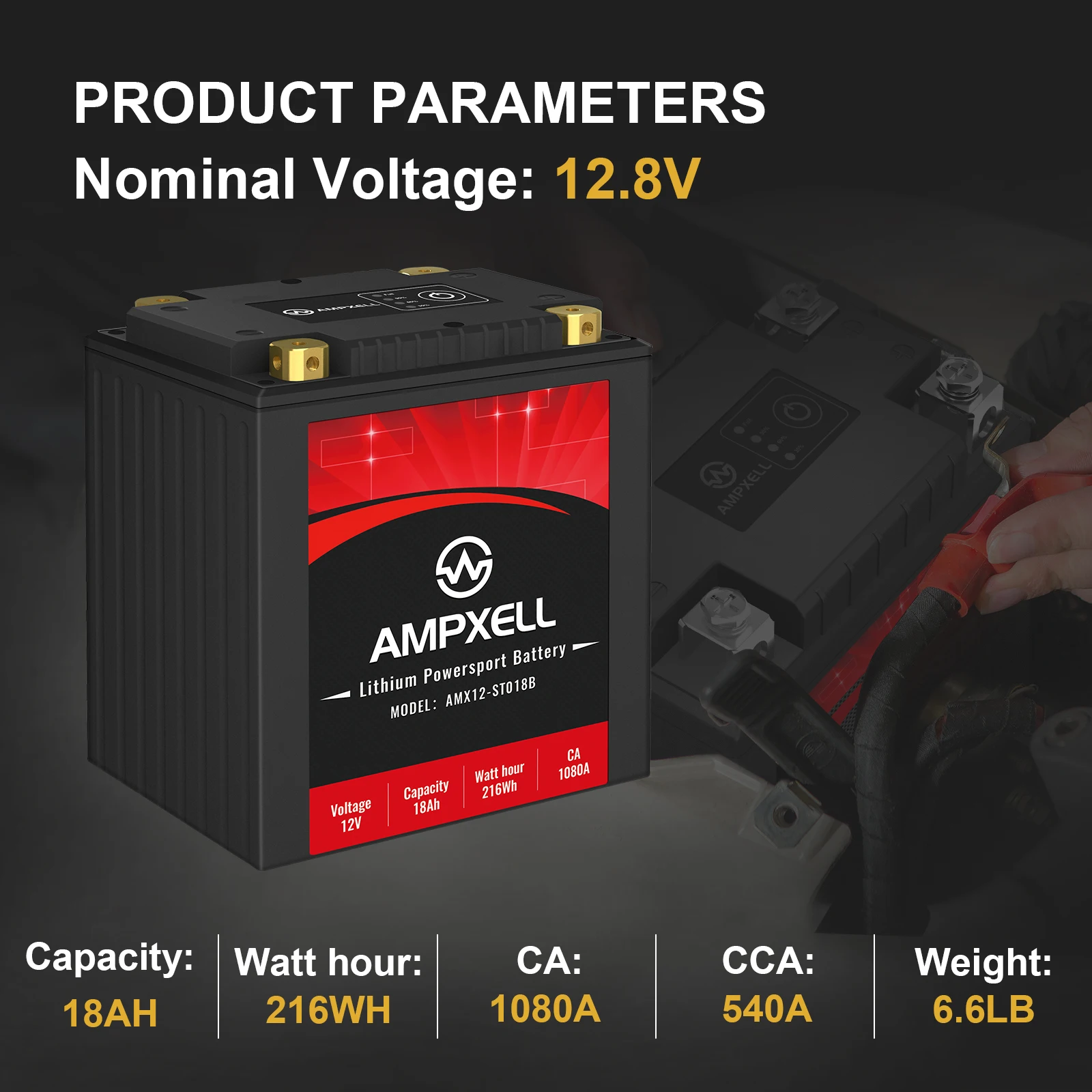 Motorcycle starter battery 12V Starter lithium  battery CCA1080 18Ah LiFePO4 battery car starter