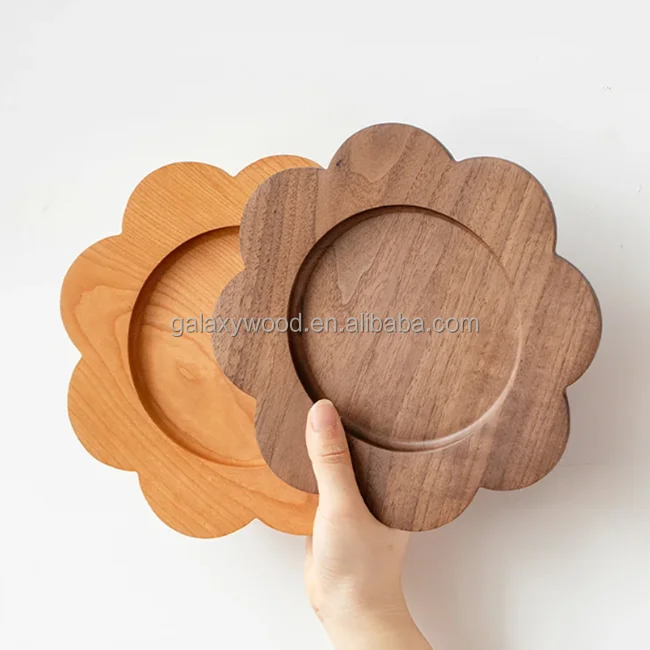custom cherry black walnut wood flower fruit food tray for tableware