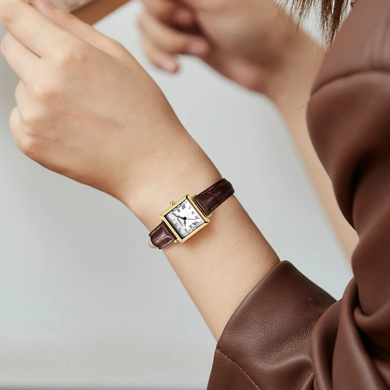 SINOBI Print Genuine Leather Watch lady Luxury Rectangle dial design Watch Waterproof Quality