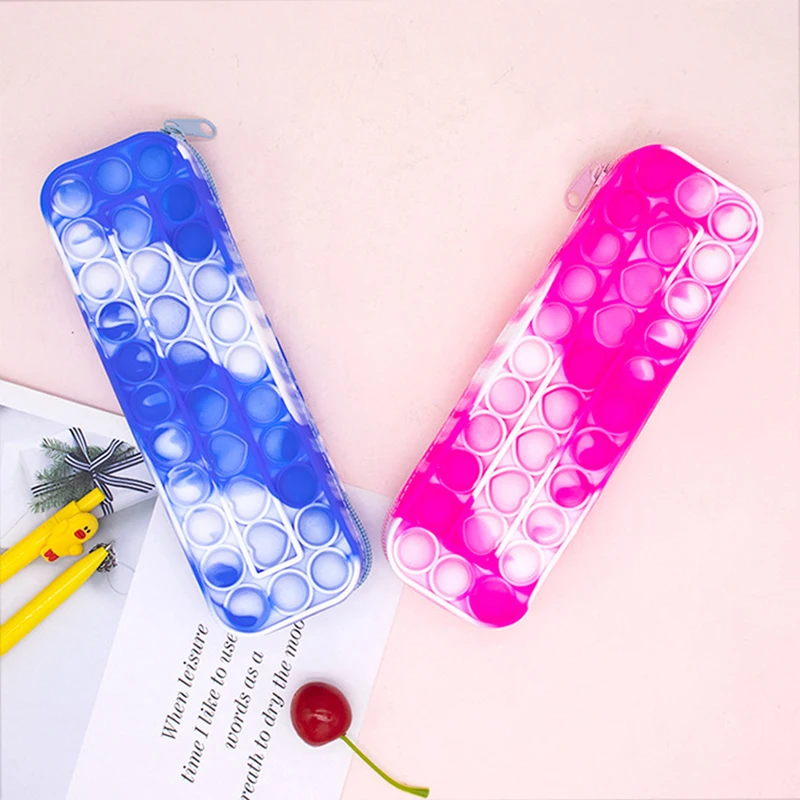 New design Rainbow Silicone Pencil Case Fidget pop itting pencil case for students