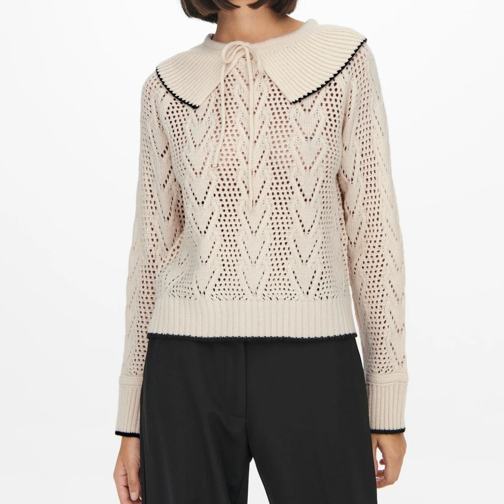 Korean autumn spring style polo neck women Crochet pullover long sleeve base coat tight knit sweater knitwear