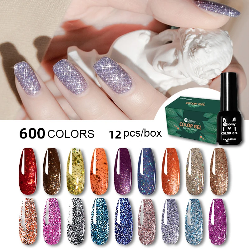 12 Colors/Set Shiny Platinum Glitter Gel Set 600 Solid Color Nail Polish UV Gel Soak Off Manicure UV LED Nail Varnish Set