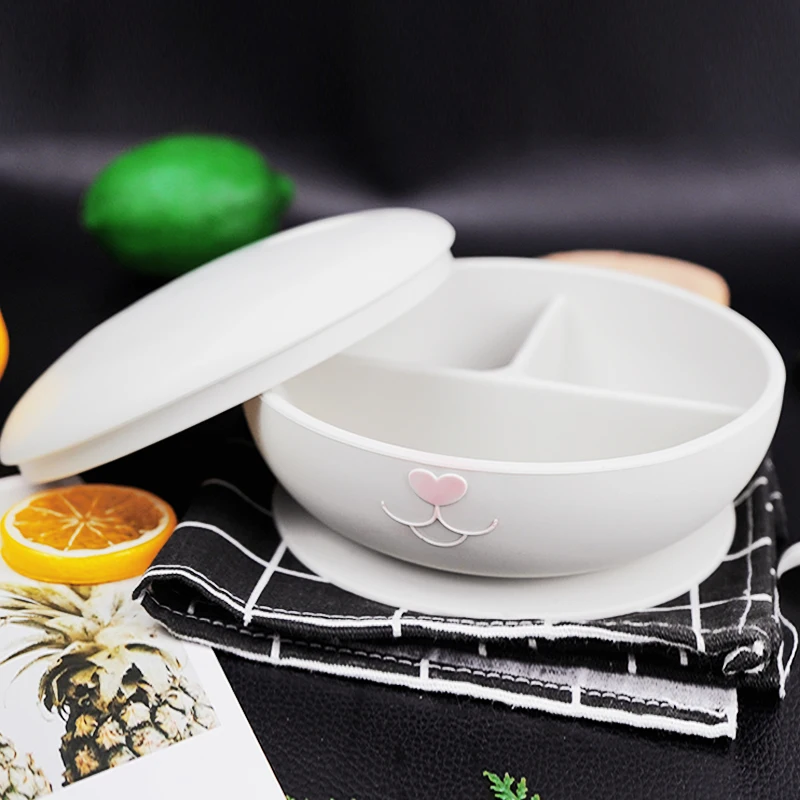 Silicone Rabbit Divided Suction Bowl BPA Free Food grade Silicone Non-toxic Easy to clean Infant Feeding Suction Bowl