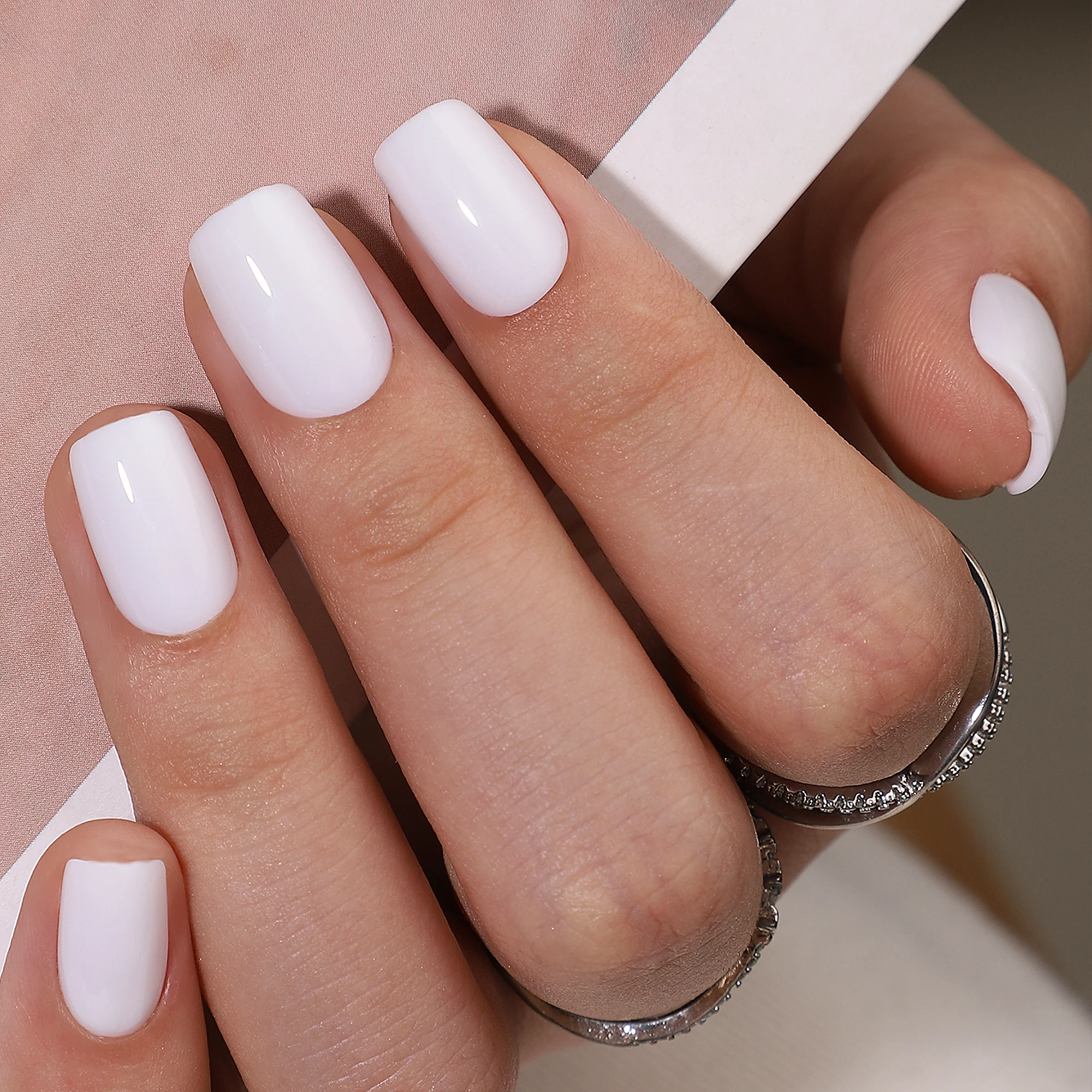 32Pcs Wholesale Custom Soft Gel False Short Square Solid Pearl White Artificial Fake Nails Toe nail Press On Finger Nails