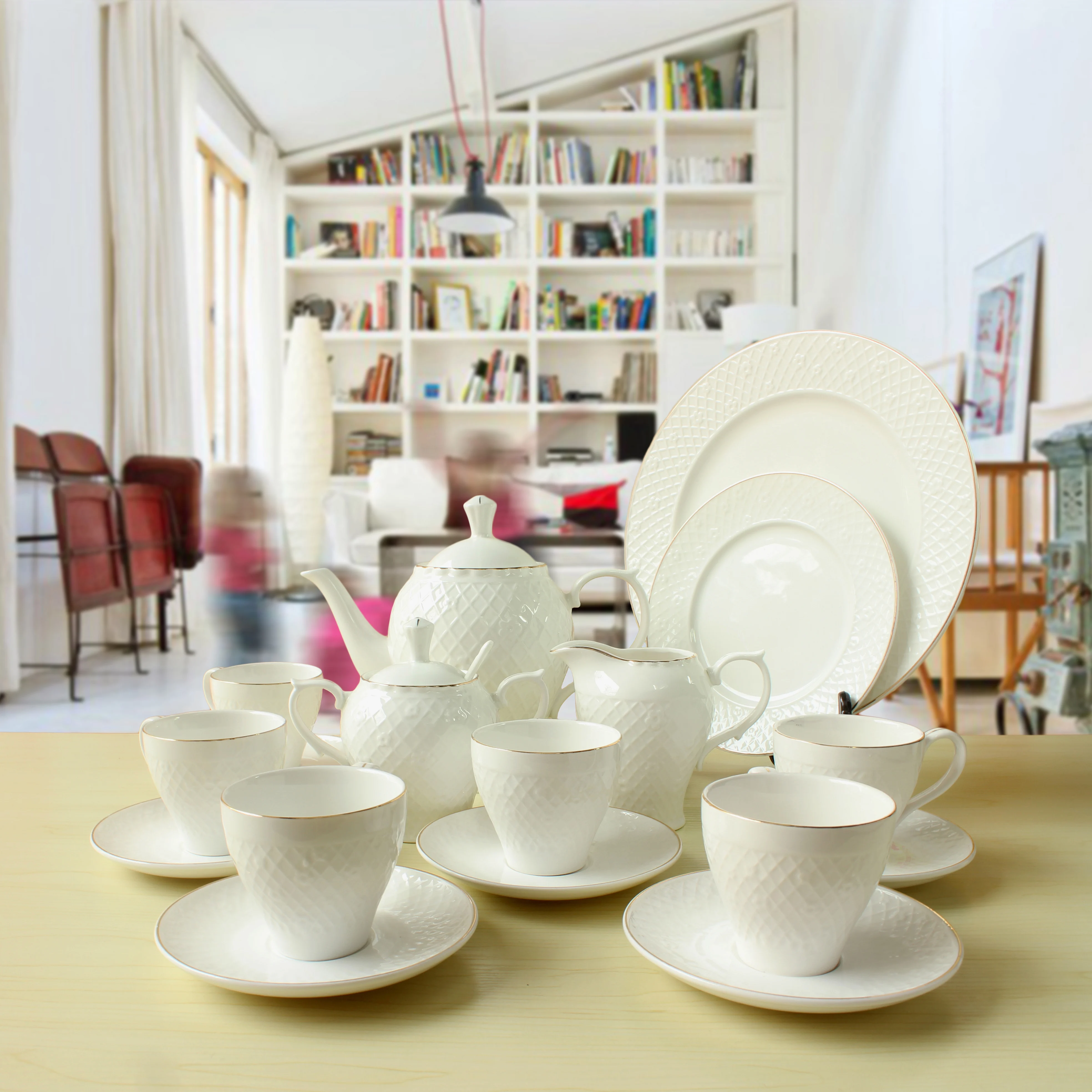 WKTTS008W chaozhou porcelain factory bone china tableware 24 pcs white porcelain ceramic coffee tea set