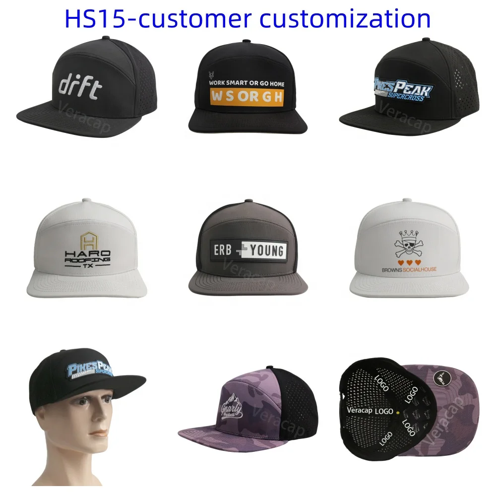 HS15 Custom Mens 6 Panel Logo Baseball Non-Waterproof Veracap Snapback Laser Cut Hole Hydro Waterproof Cap Golf Hats