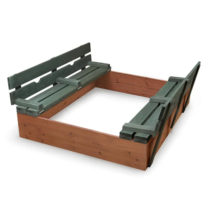 Large Natural Pine Wooden Sandbox for Kids with Foldable Bench & Cover Easy Assembly for Indoor/Outdoor Use