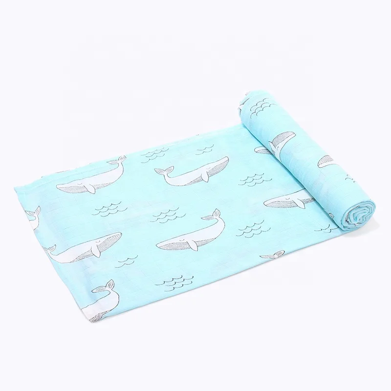 New Design Custom Patterns Organic Cotton Bamboo Baby Muslin Wrap Unique Swaddle Blanket With Labels