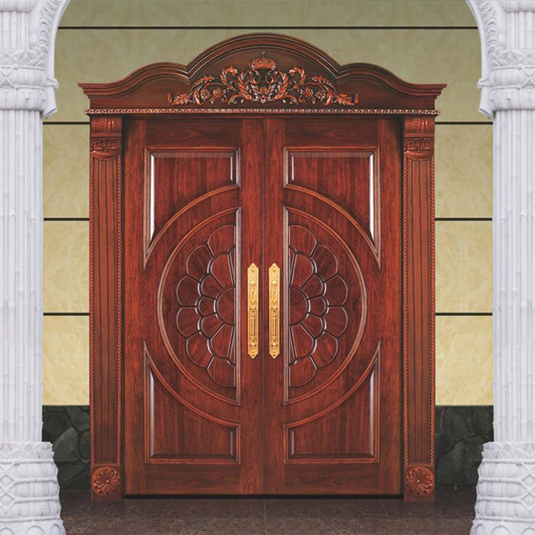 High quality double entry hard wood doors design pictures new models luxury exterior glass inserts polish color main wooden