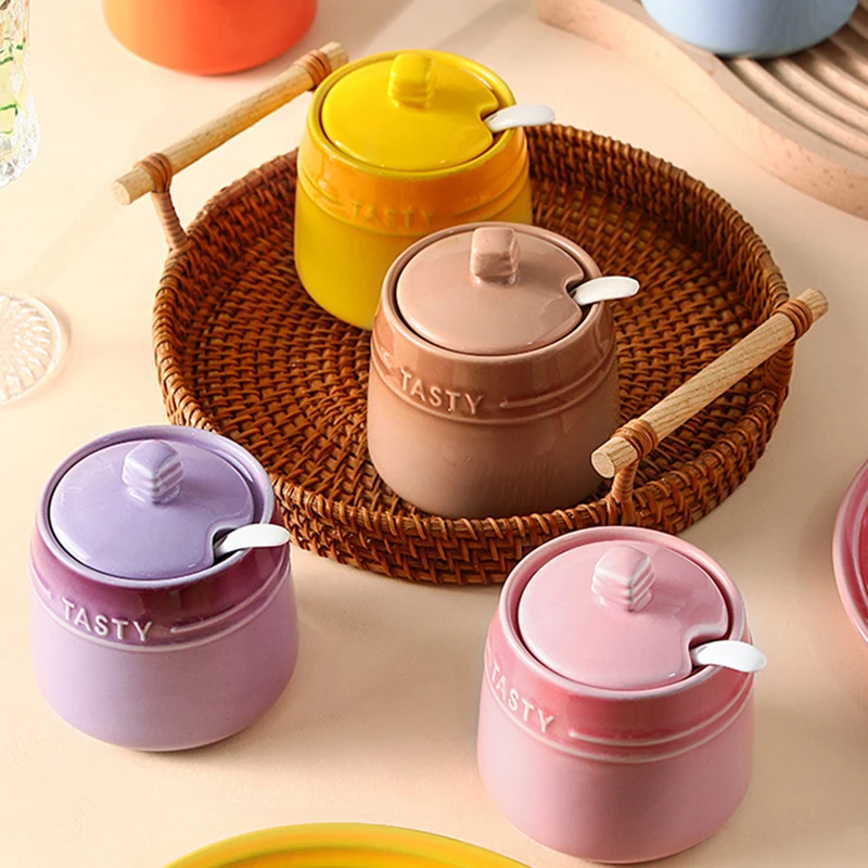 Unique design colorful empty small salt jar wholesale ceramic spice container set luxury kitchen spice jars