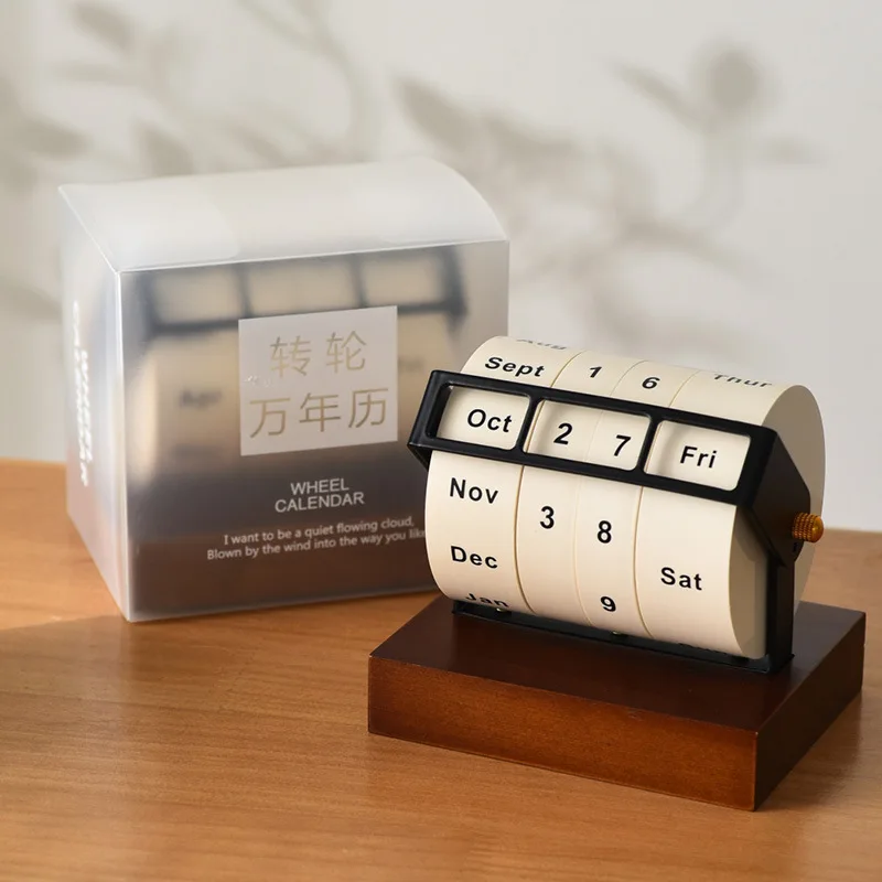 Office Gift Custom Design Wood Metal wheel perpetualTurning Flip Over Work Desk Calendar