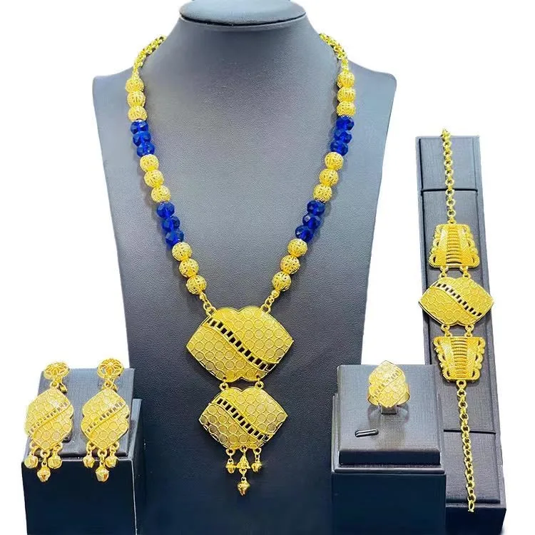 2023 New Design Dubai Gold Color Fashion Wedding Bridal Accessories Costume Necklace Set African Costume Jewelry Sets
