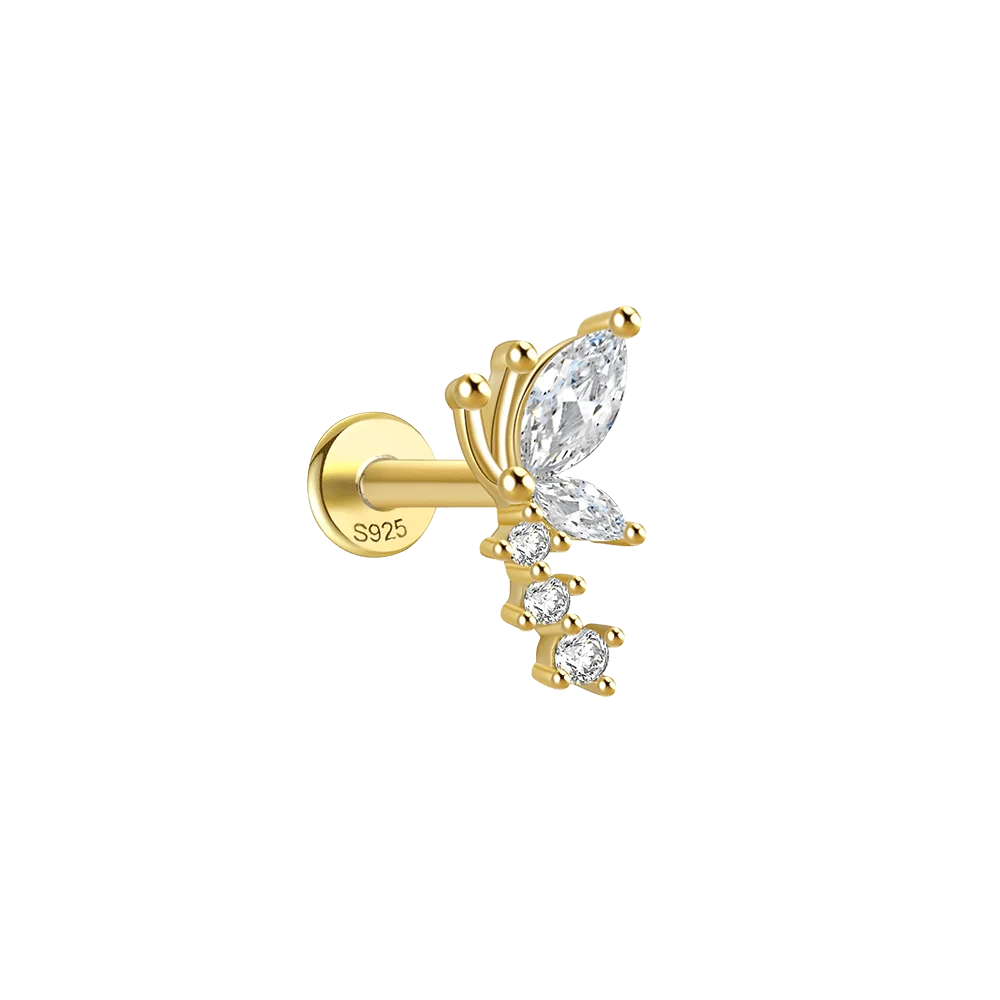 18K Pure Gold Ear Piercing  Women Flower Screw Back Full Crystal Cubic  High Quality Plated Trendy Stud Earrings