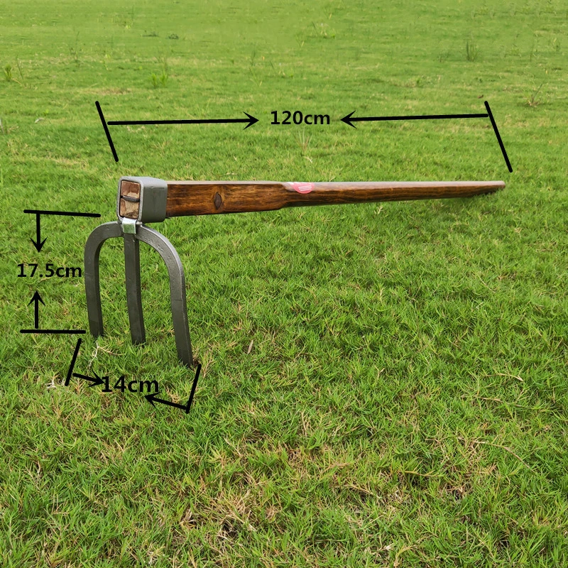 Manufacturer of 3 Prong Long Wood Handle Versatile Farming Rake with Manual Forging Head