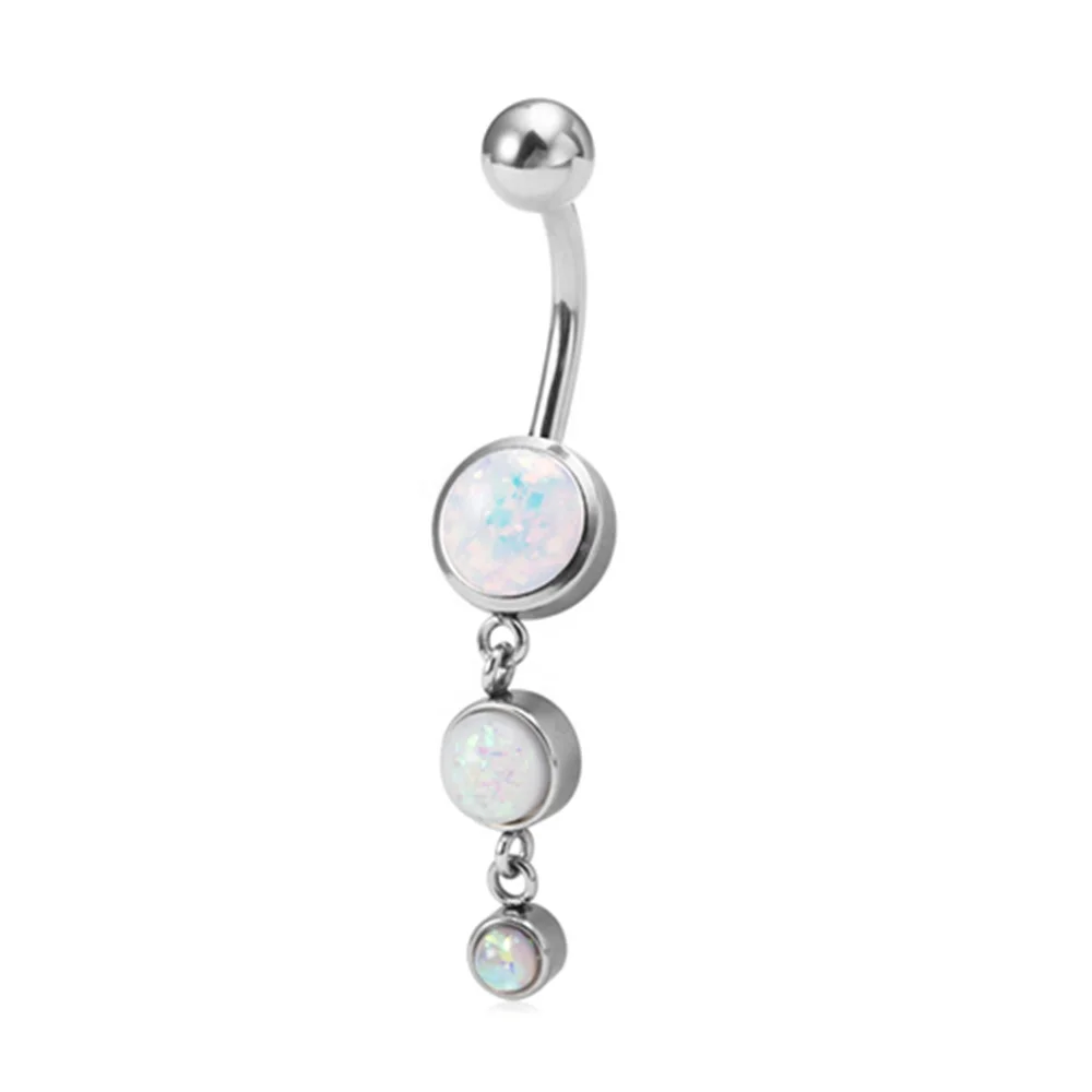 316L Surgical Steel Curved Barbell Crystal Navel Button Rings Piecing Jewelry Imitated Opal Belly Ring