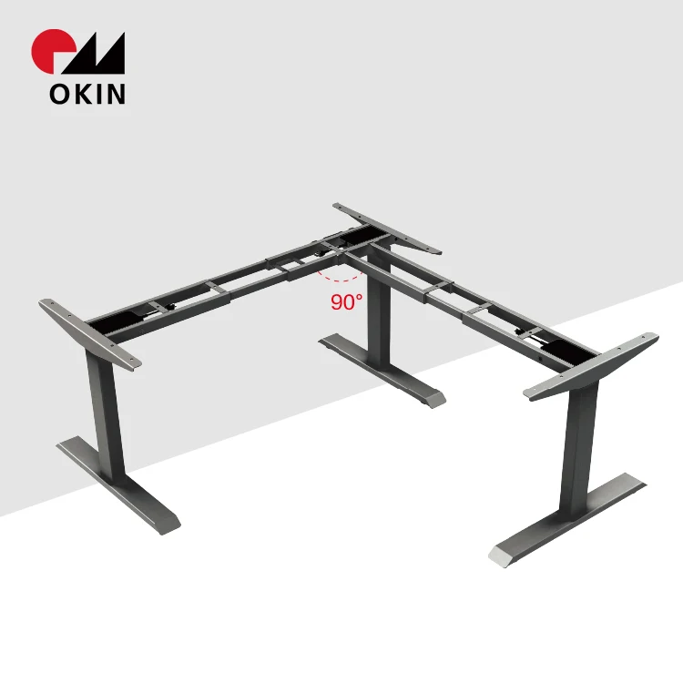 Wholesale OKIN Three Motor Two Stage L-Shaped Triple Column  Electric Height Adjustable Standing Desk Frame