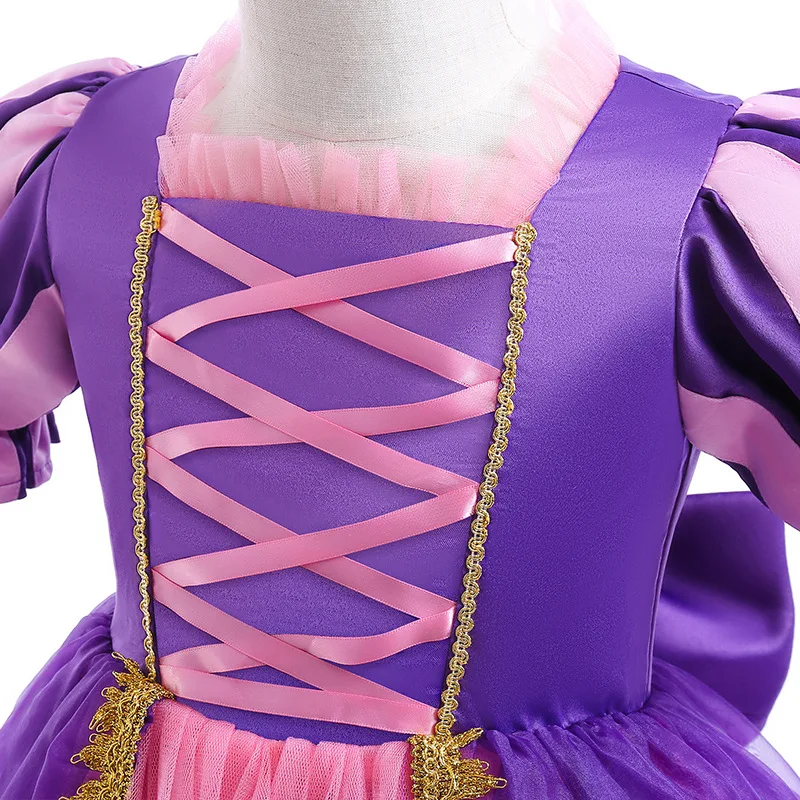 Hot Selling Trendy Criss-cross Design Halloween Ball Gown Purple Short SLeeve Girls Princess Dress For Banquet