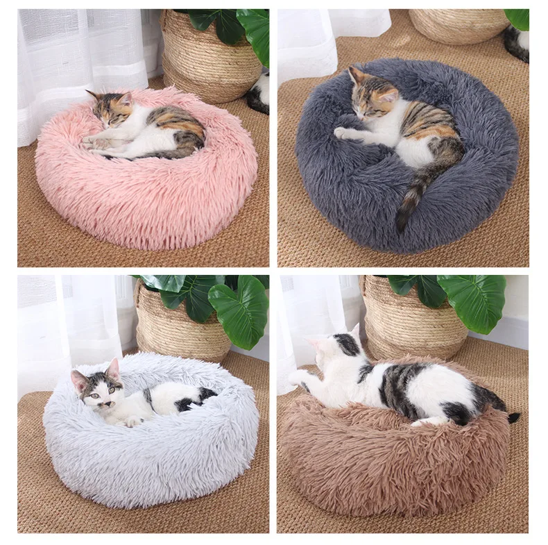 Semi-closed Long Plush Soft Pet Cat Dog Sleeping House Bed Mint Green Round Shape 60*15 cm Cat Plush Bed PB2021070905