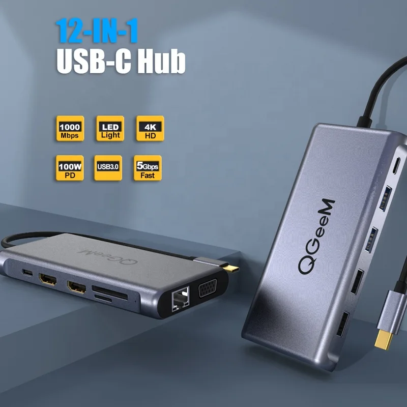 QGeeM 5 Гбит/с Hd-Mi Ethernet 12 в 1 USB C концентратор зарядная док-станция для ноутбука