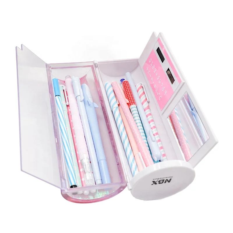 Newmebox Factory Product Sterilized  School Pencil Case Creative Glitter Quicksand Disinfect Safety Plastic pen box