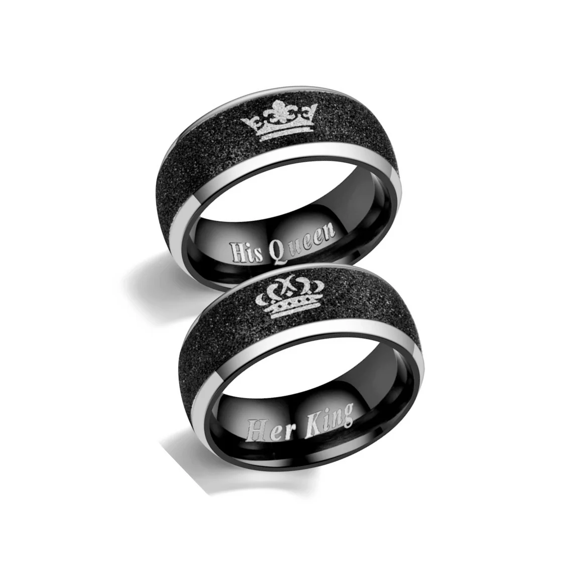New Fashion Titanium Steel Couples Lovers for Men Women Valentines Gift King Queen Pattern Pearl Sand Crown Rings